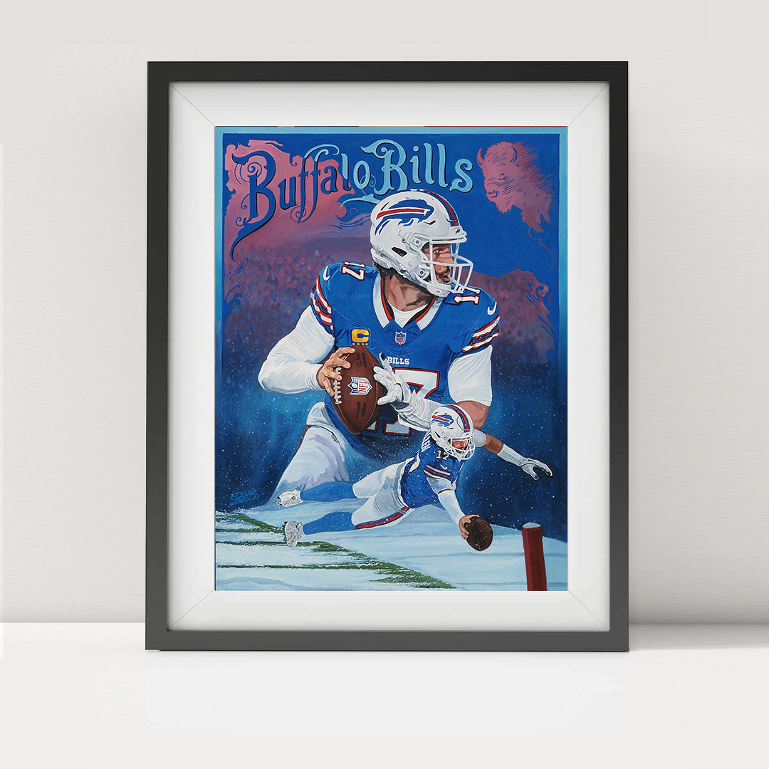 Josh Allen NFL licensed limited edition paper print framed by Edgar Brown