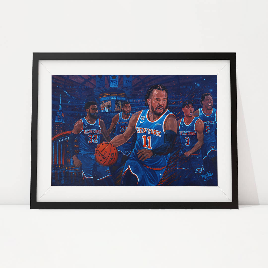 Kings of New York Framed - Edgar J. Brown painting of the 2026 Champion New York Knicks with Jalen Brunson driving at Madison Square Garden
